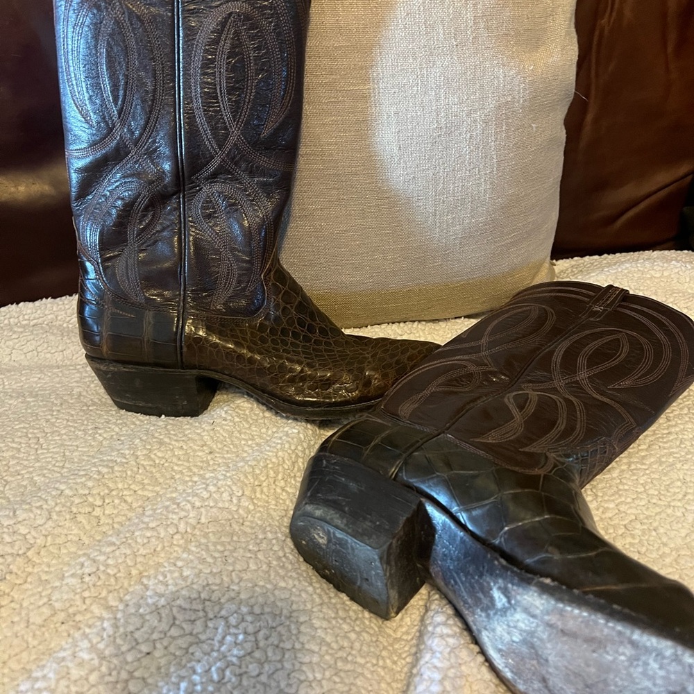 Embossed Chocolate Heeled Cowboy Boots